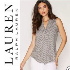 Lauren Ralph Lauren Gray Tie Neck Sleeveless Blouse Office Siren